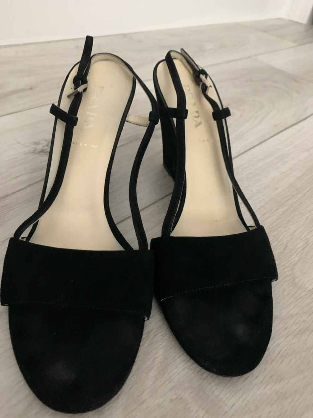 Prada Black Suede Slingback Open-Toe Heels - Picture 7 of 9